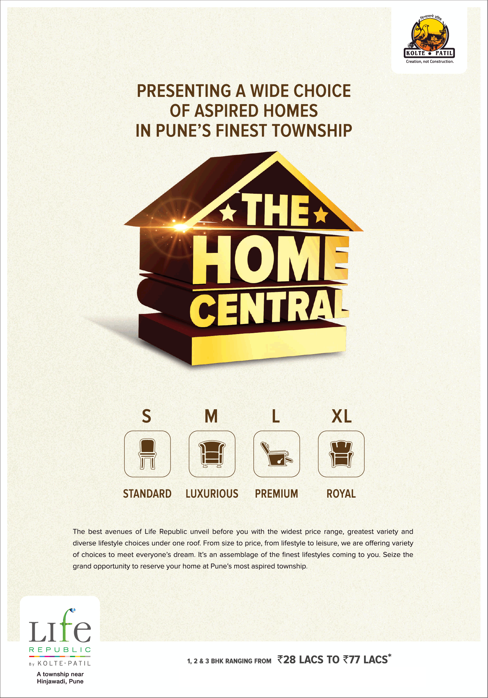 Presenting a wide choice of aspired homes in pune's finest township at Kotil Patil Life Republic, Pune Update